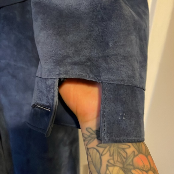 VINTAGE boutique of Leathers blue suede duster coat jacket - Picture 7 of 12